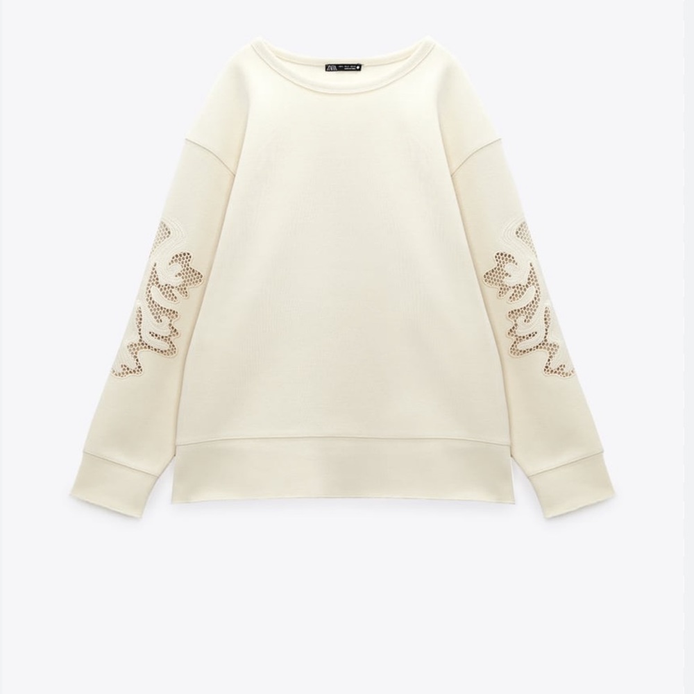 Zara Cream Embellished Sleeve Sweatshirt